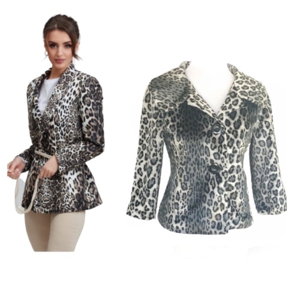 Leopard Print Velour jacket blazer size medium black gray white - Picture 1 of 6